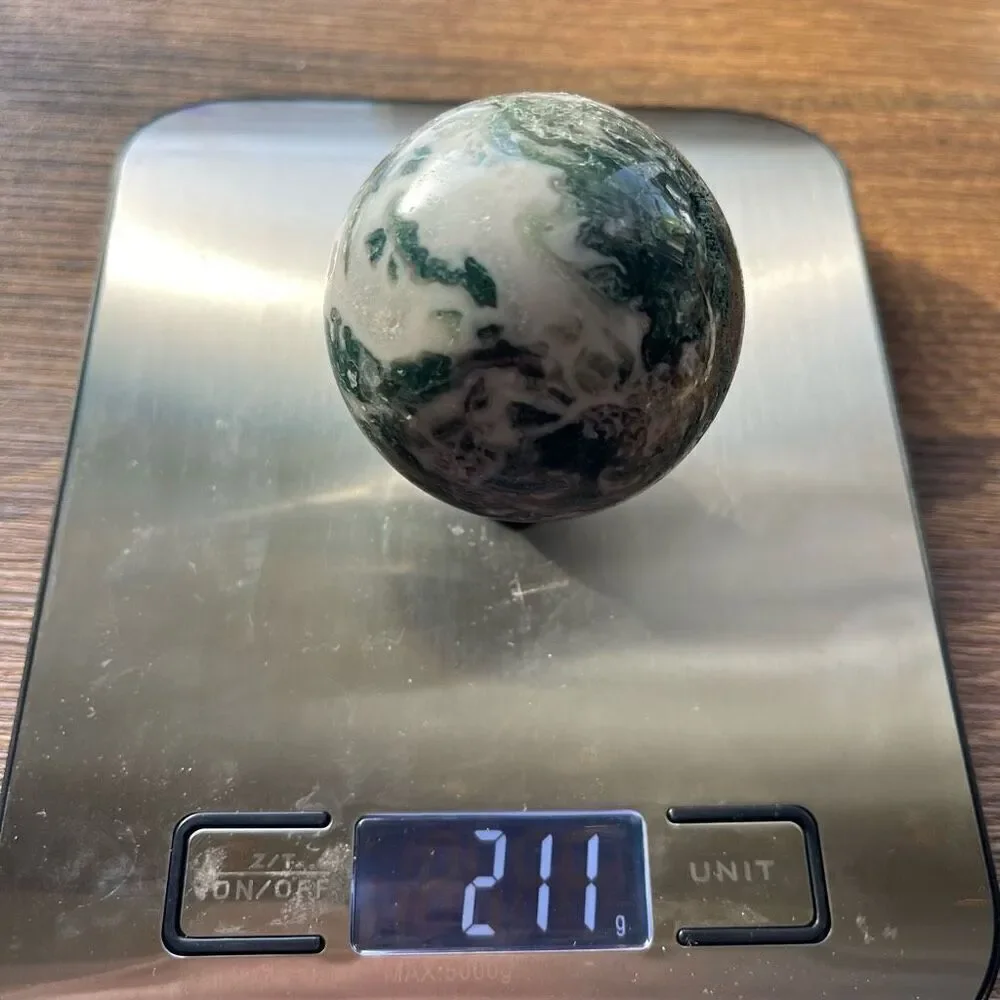 Moss Agate sphere crystal healing green white druzy 65mm 2.5”